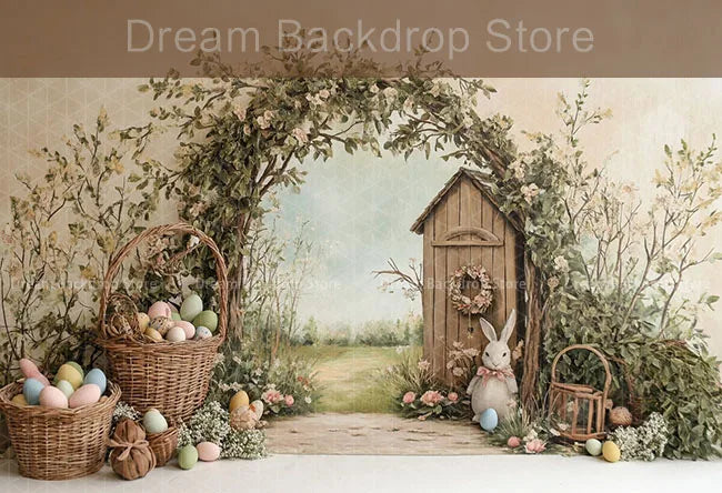 Spring Easter Background Photography Cute Rabbit Carrot Bunny Egg House Backdrop Decor for Kids Birthday Cake Smash Photo Studio