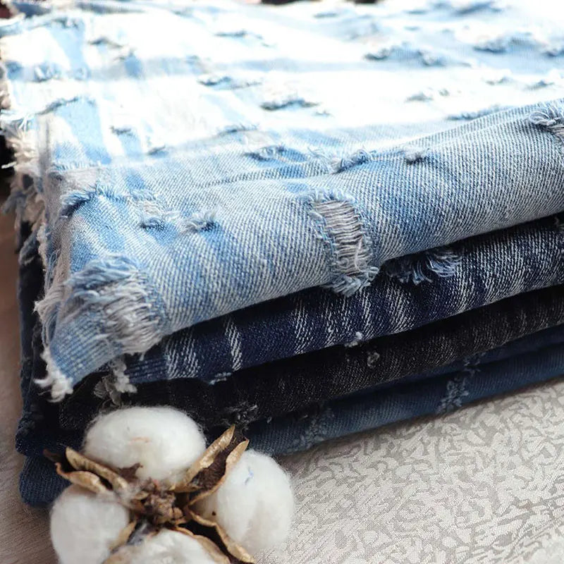High-quality Vintage cotton ripped denim For Jeans, jackets, skirts, bags, upholstery, crafting, designer fabrics