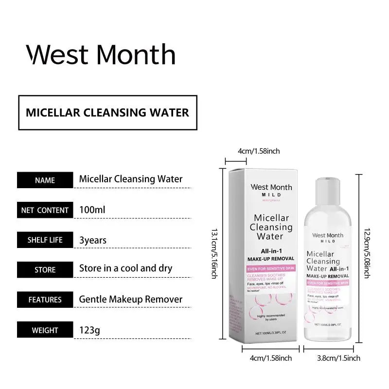 Micellar Water Pore Cleansing Deep Makeup Remover Gentle Hydrating for Eye Lip Face Care