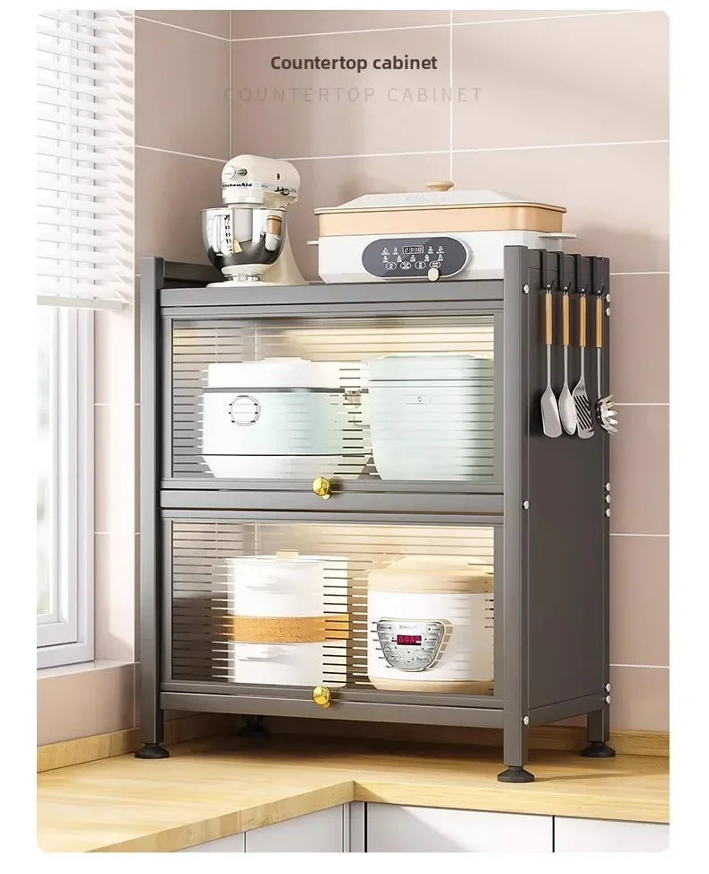Multi-functional Kitchen Shelf Floor-to-ceiling Shelf Locker Microwave Pot Oven Cabinet Storage Rack with Cabinet Door