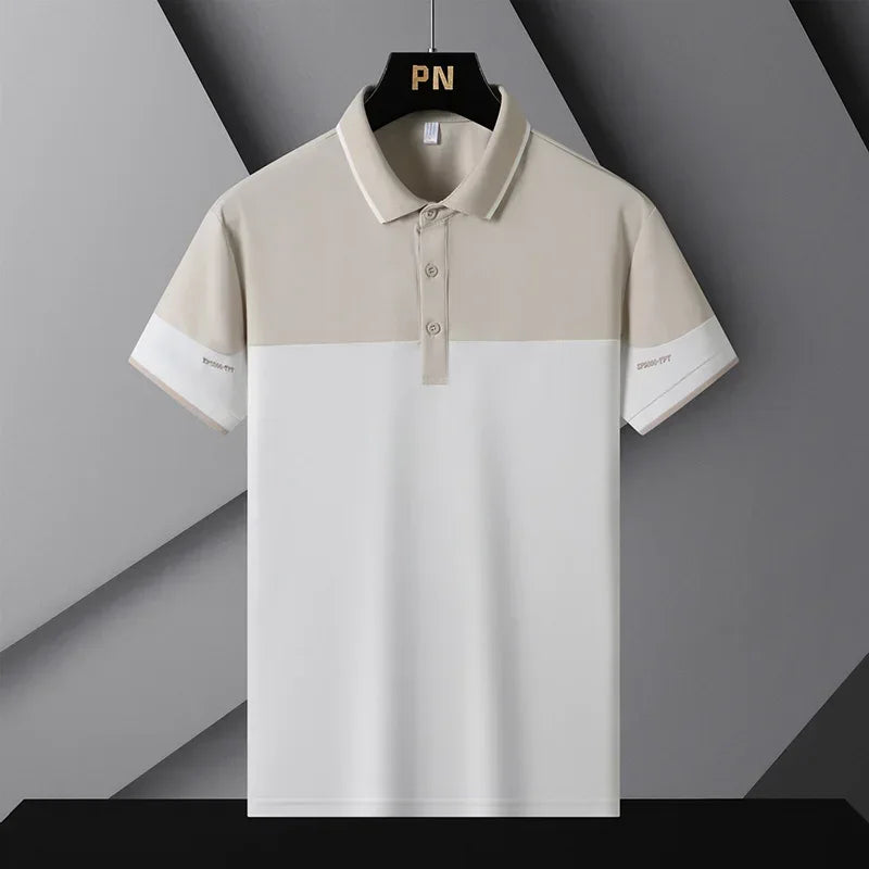 Business Casual Fashion Patchwork T-shirts Contrasting Colors Summer Short Sleeve Men's Clothing Polo-Neck All-match Polo Shirts