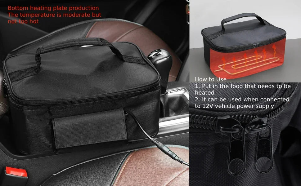 12V Car Heated Picnic Food Lunch Box Warmer Portable Mini Oven Insulated Efficient Heating Constant Temperature Auto-Control