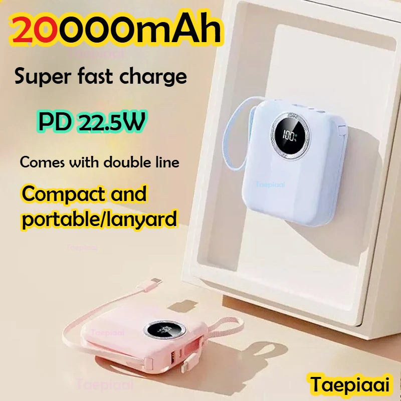 [Flame-Retardant Power Bank] PD20 22.5W 20000mAh Display Fast Portable Auxiliary Battery Type-C Lcd Capacity Indicator PowerBank
