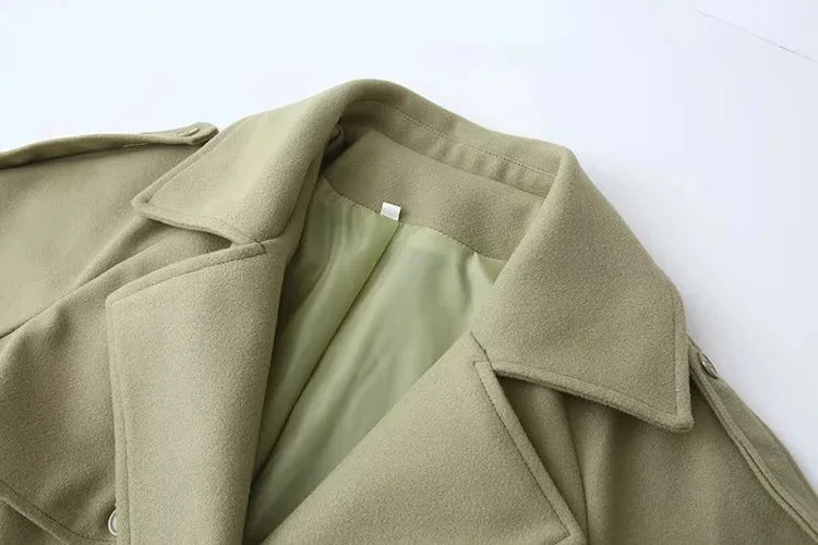 Whisper Lumi Vintage Double Breasted Lapel Women Long Coat Elegant Loose Jacket With Belt Autumn Casual Ladies Streetwear