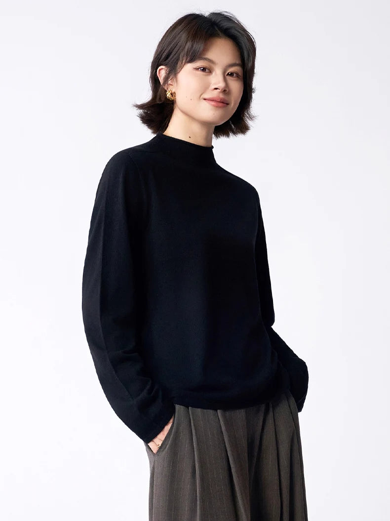 SuyaDream, Women Wool Pullovers, 5%Cashmere 92%Wool, Soft Cozy Sweaters, 2025 Fall Winter Basic Solid Knit Top