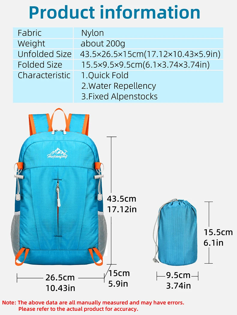 Portable Hiking Backpack Large Capacity Foldable Mountaineering Climbing Bags Durable Waterproof Lightweight Travel Bags