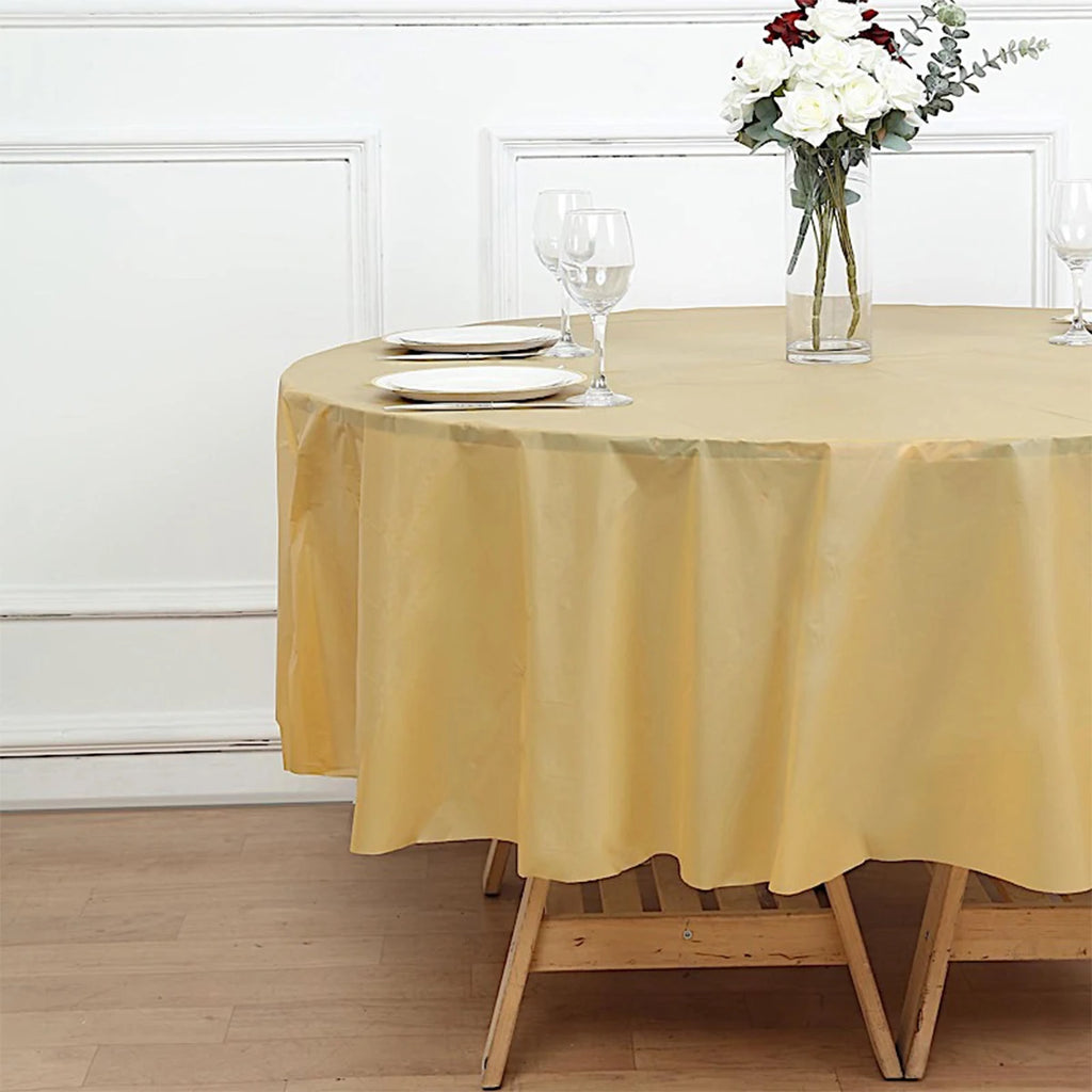Round Tablecloth White Plastic No Stitch Fabric Elegant Solid Table Cloth for Christmas Birthday Wedding Party Hotel Decoration
