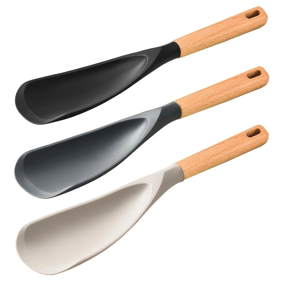 Multifunction Silicone Cooking Spoon Spatula for Nonstick Cookware, Heat Resistant Kitchen Gadgets Utensil with Wooden Handle