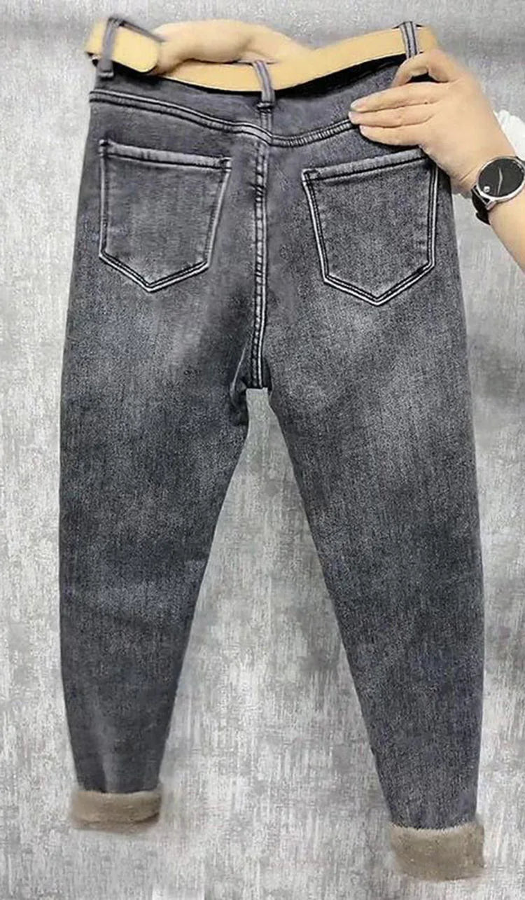 Fleece Jeans For Women Clothes Winter Warm Stretch Denim Harem Pant Loose Thickening Trousers Fall Pantalones De Mujer
