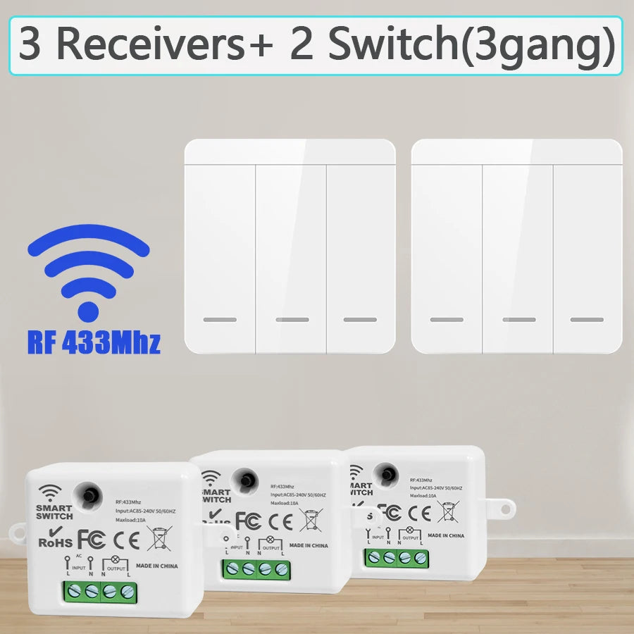 Wireless 433MHz Smart Switch Light 1/2/3Gang 86 Wall Panel Switch with Remote Control Relay Receiver 10A 110V 220V For LED Lamp