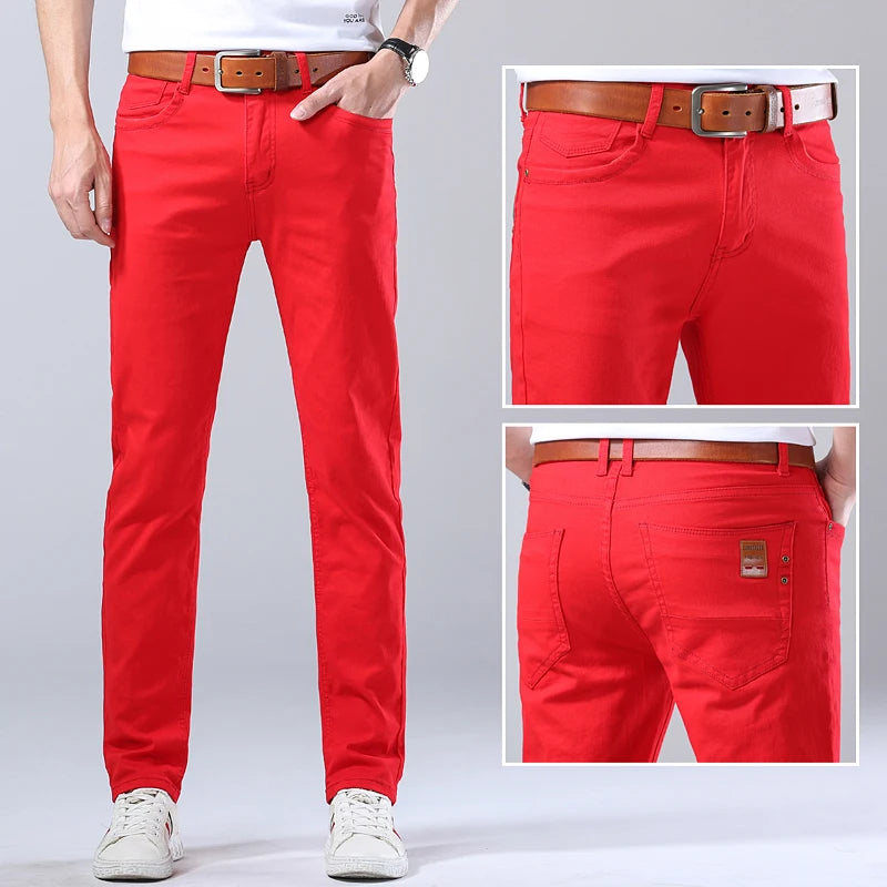 Men Autumn Spring Fashion Blue Red Casual Classic Style Straight Slim Fit Soft Trousers Male Brand Advanced Stretch Pants