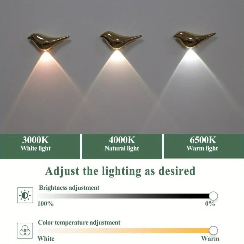 4pcs USB Rechargeable Wall Lights Smart Motion Sensor Bird-Shaped Decorative Lamps Cordless Install Adjustable Light Wall Decor