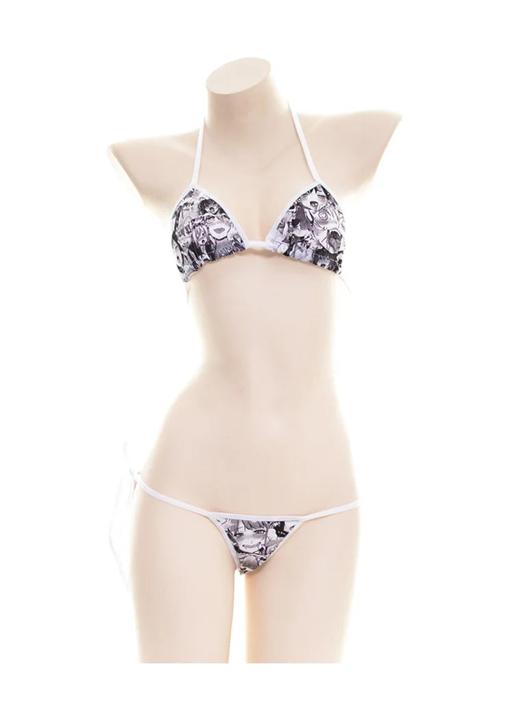 Cute Comic Pattern Bandage Bikini Swimsuit Kawaii Summer Ladies Student Bathing Suit Private Shooting Costume