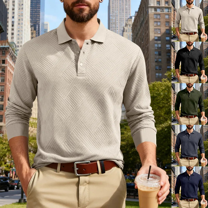 2025 spring and autumn men's light luxury casual simple lapel jacquard POLO button-down long-sleeved sweater