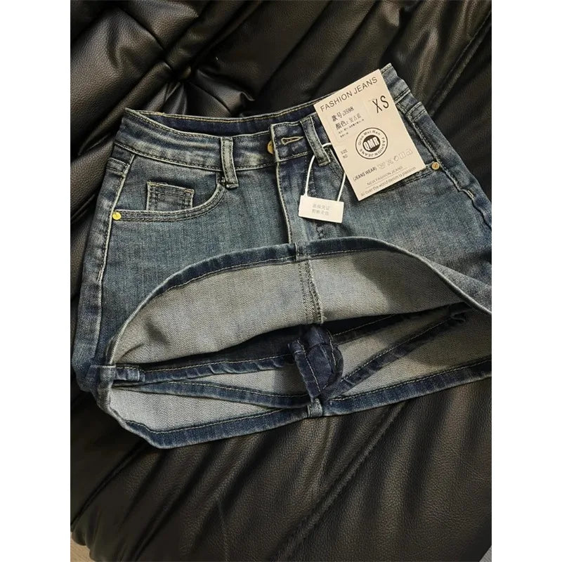 2025 Women's Blue A-line Denim Skirt Y2k Jean Shorts Skirts Harajuku 90s Vintage Mini Cowboy Skirt 2000s Fashion Clothes Summer