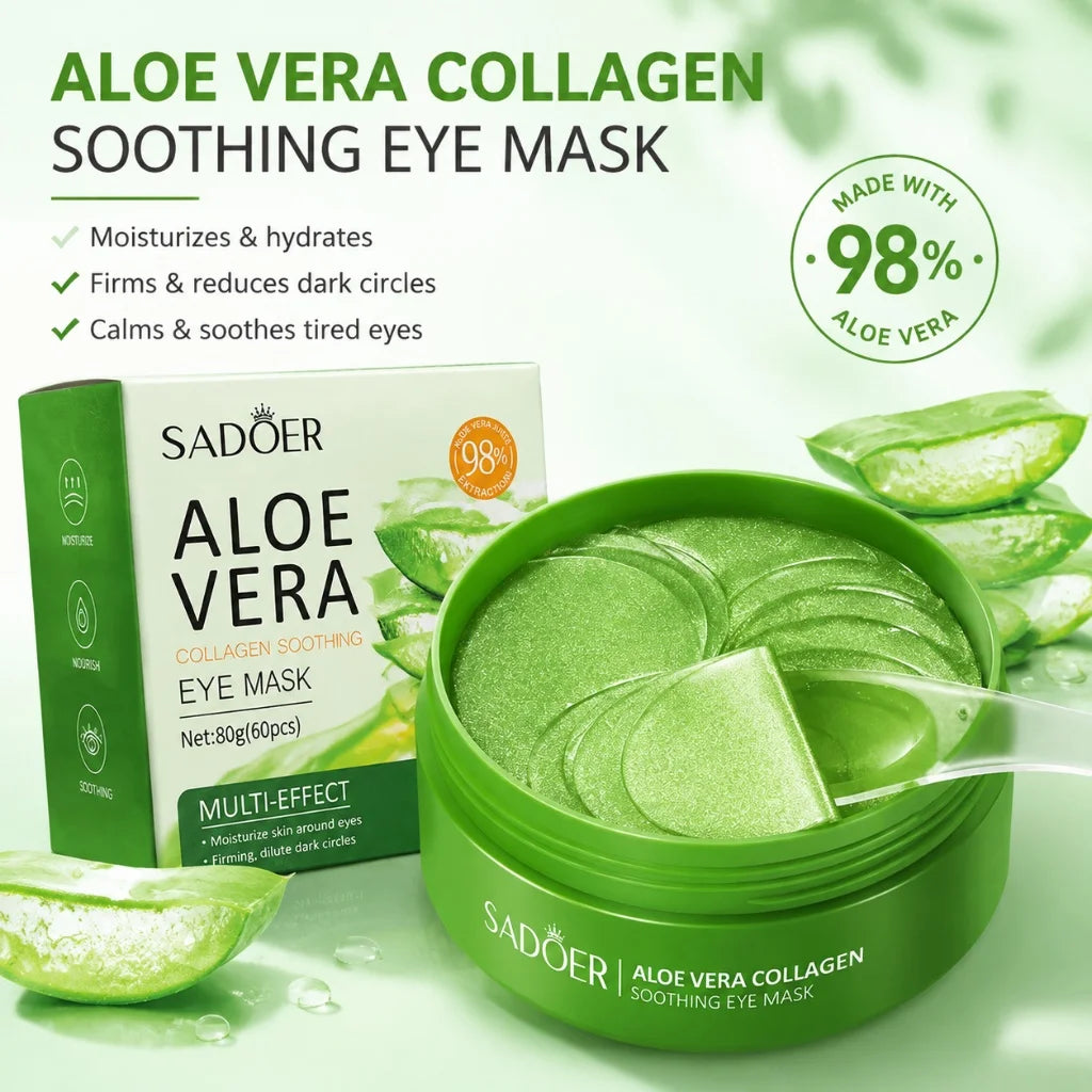 Aloe Vera Collagen Eye Mask 60Pcs Soothing Moisturizing Firming Eye Patches Hydrating Eye Skin Care for Puffy Eyes Dark Circles