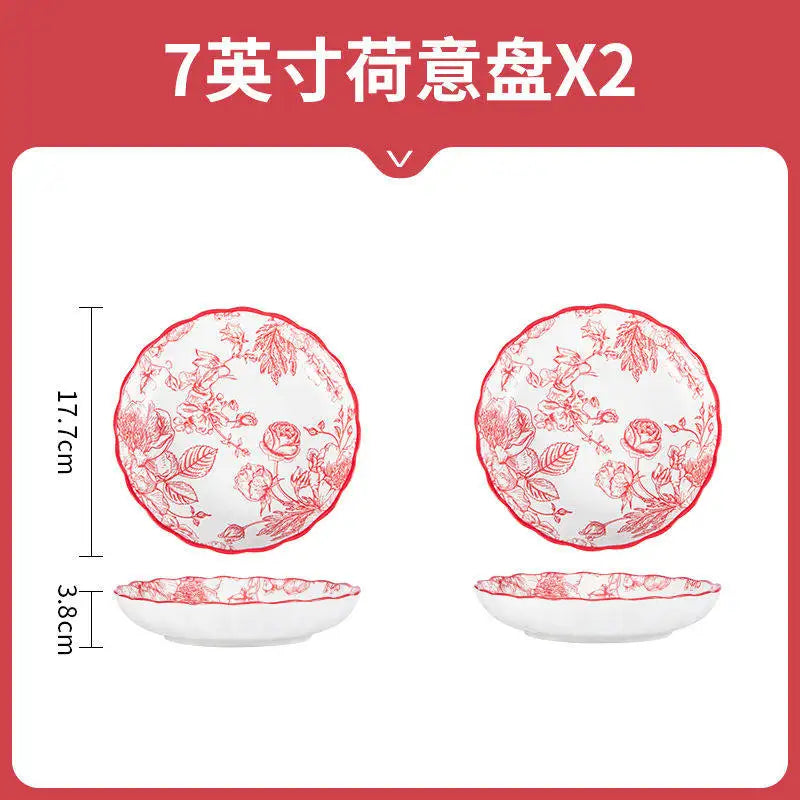Modern Red Dinner Set Plates Luxury Designer Italian Round Plates Dinner Sets Ceramic Elegant Aparelho De Jantar Kitchen Dishes