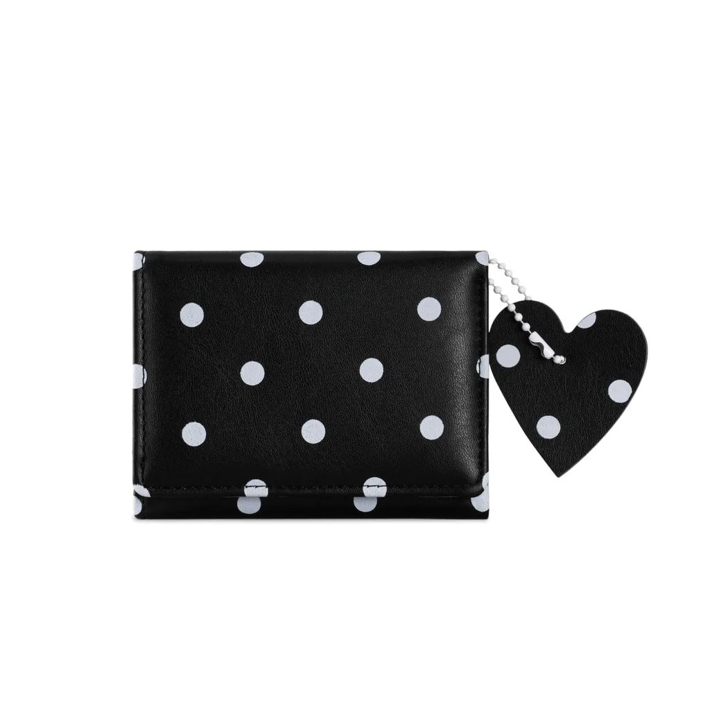 Mini Bifold Women's Wallet, Polka Dot PU Multi-functional Key Hanging Card Holder Purse for Daily Outing Small Gift