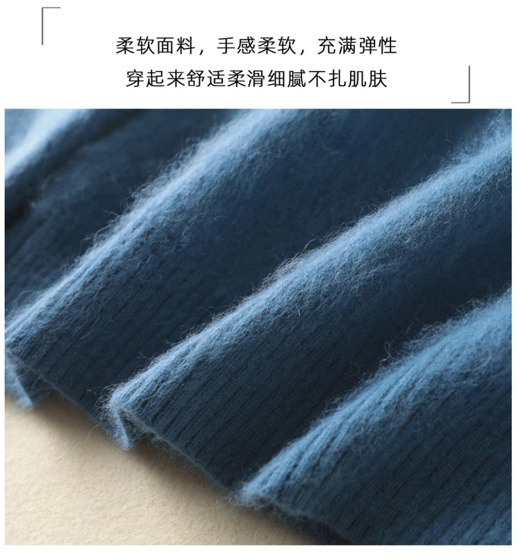 Women's Pile Collar 100% Mink Cashmere Sweater Winter High Collar Knitted Pullover Casual Short Thick Tops Loose Warm Base Shirt