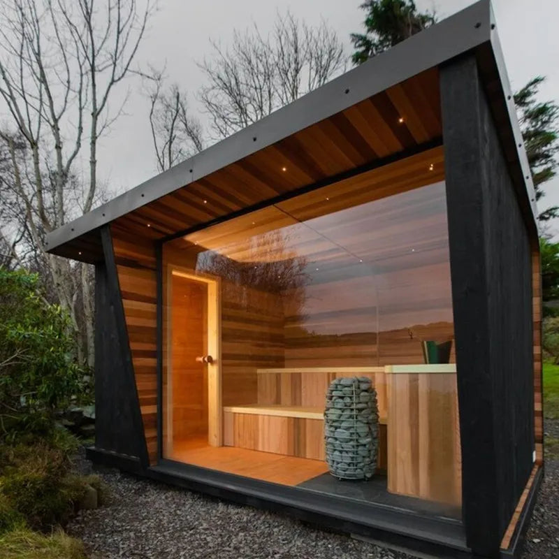 Design Solid Wood Electric Sauna Room Outdoor Smart Dry Steam for 2-6 People Control Panel Heating 5-Year Warranty Customized