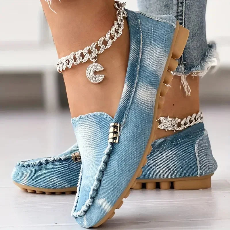 Women Flats Round Toe Thick Bottom Walking Flat Shoes Women New Casual Denim Shoes Spring  Autumn Vintage Chunky Sneakers Women
