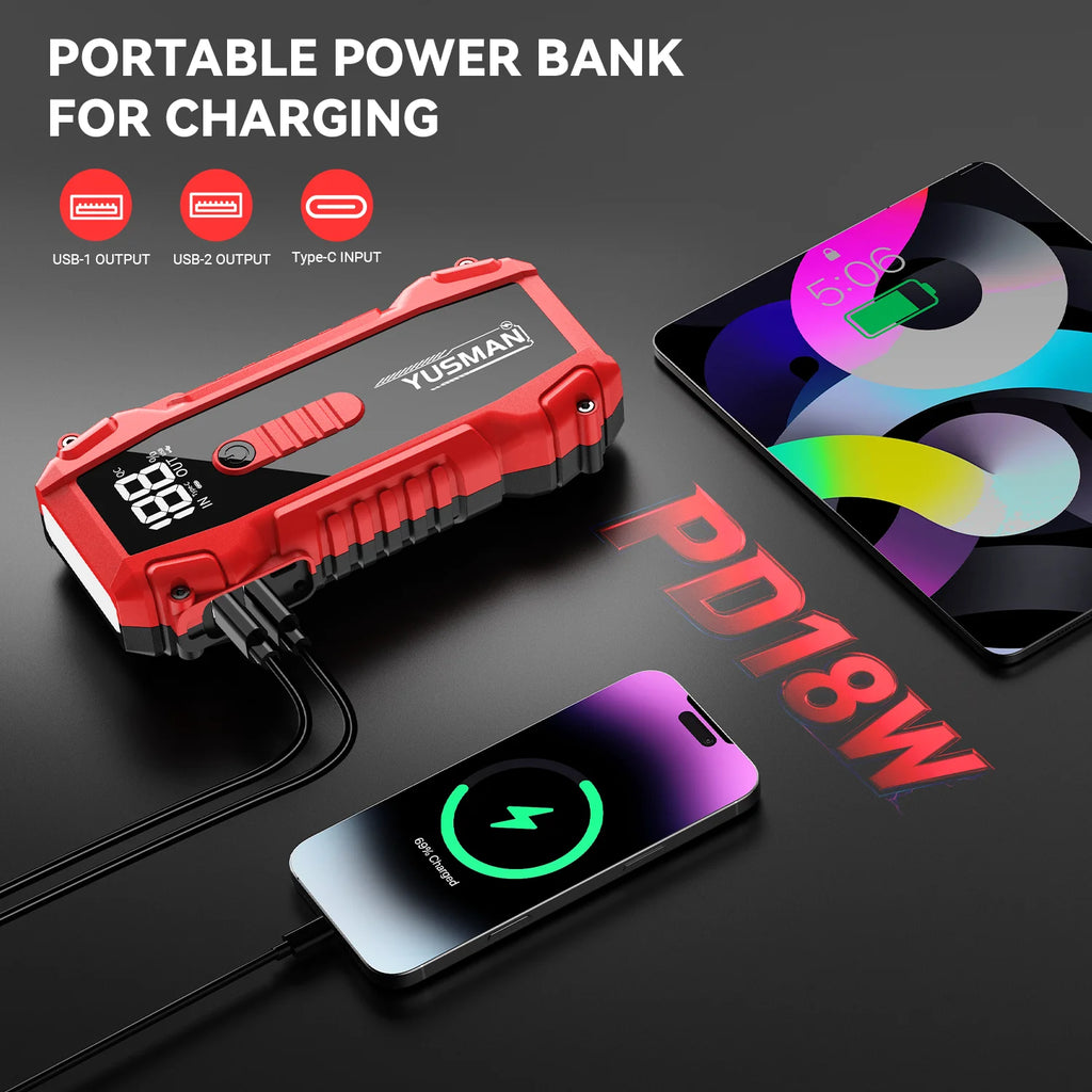 4000A Peak Current, 21800mAh Jump Starter – Supports 12V Vehicle Starting, Portable Power Bank, and Flashlight
