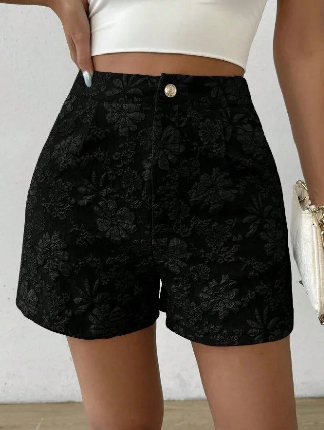 Women's Retro Jacquard High Waist Straight Shorts Summer Breathable Street Casual Hot Pants Versatile Bottoms for Daily Vacation