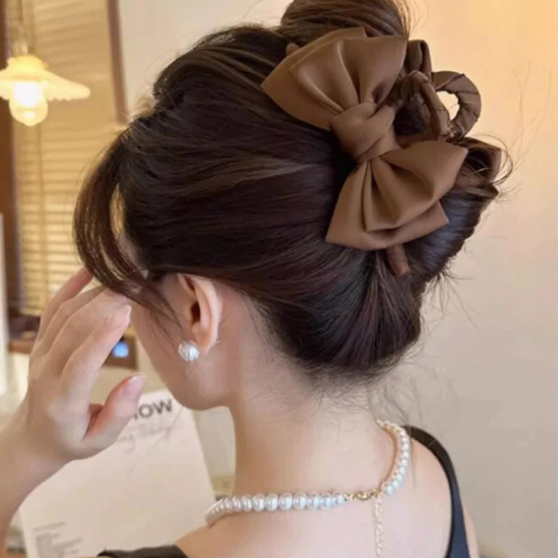 FENGCHE Bow Hairclaw Elegant Temperament Satin Grab Hair Accessories Shark Clip on The Back of The Head Hair Claw Clip