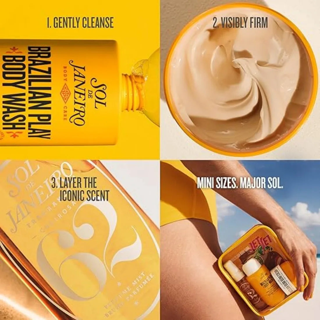 The four travel suits of Sol de Janeiro series fragrance (bath gel, body milk, perfume spray) are convenient to carry, charming fragrance, lasting fragrance, and the first choice for fragrance lovers