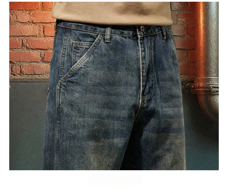 New Men's Loose Jeans Fashionable Outdoor Casual Harem Pants Retro Blue Baggy Street Hip-hop Work Pants