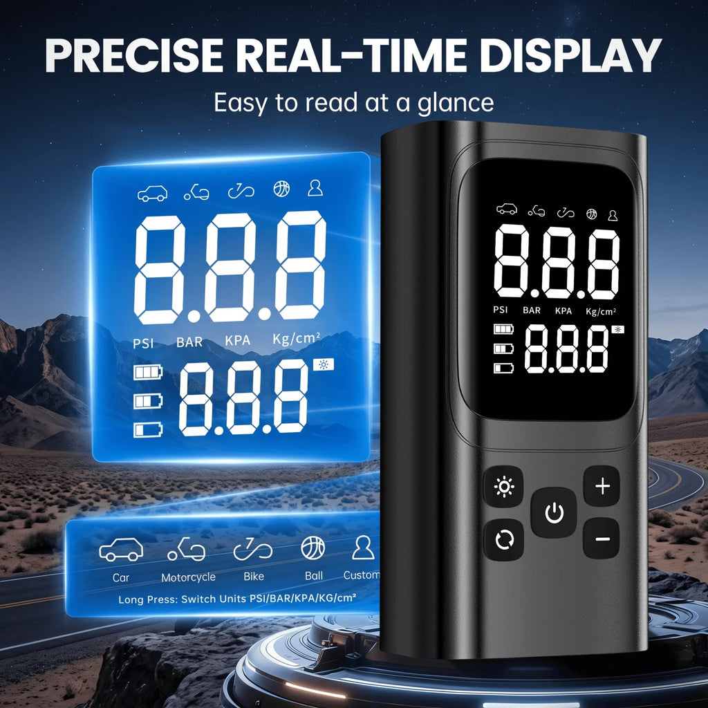 Portable Tire Inflator Air Compressor Electric Air Pump with Digital Pressure Display for Car Bike Motorcycle Ball Inflatables Compact Air Compressor for Home Travel Emergency Use
