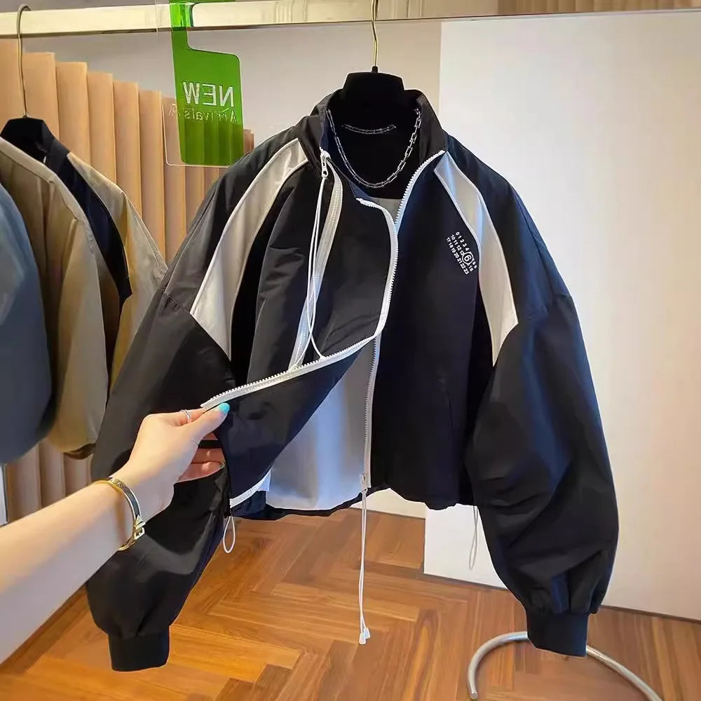 Design Niche Loose Casual Stand Collar Windbreaker Jacket Spring and Autumn Short Jacket Jacket Top Jacket Jacke