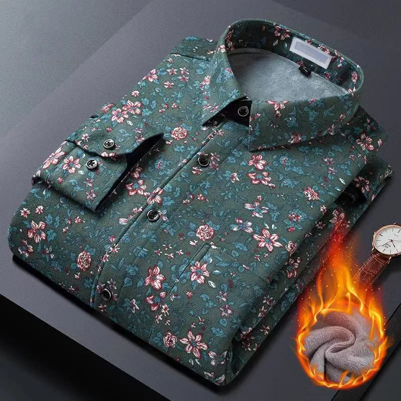 2025 spring shirts flower design high quality thicken casual mens shirt,autumn smart casual shirt men,size M-5XL KCY019