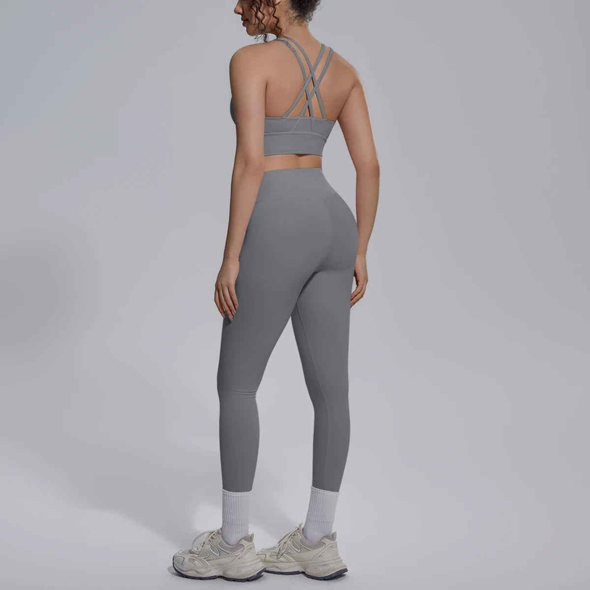 2PCS Yoga Set Summer Gym Sports Running Yoga Clothing Solid Color Cross Bra Workout Top High Waisted Quick Drying Fitness Pants