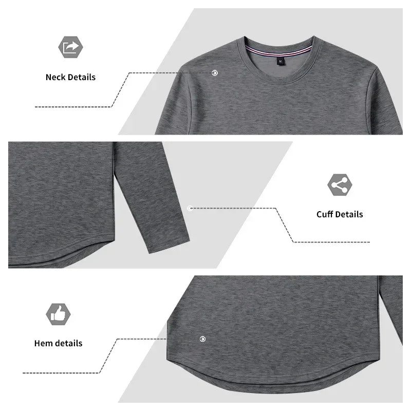 Autumn and Winter Men's Thin Casual Crew Neck Pullover Loose Versatile Breathable Commuter Long Sleeve Bottom T-Shirt