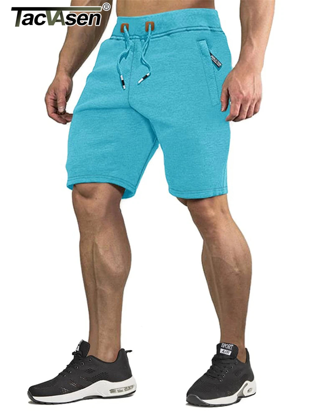 TACVASEN Summer Cotton Running Track Shorts Mens Casual Jogger Shorts Elastic Waist Athletic Workout Zipper Pockets Short Pants