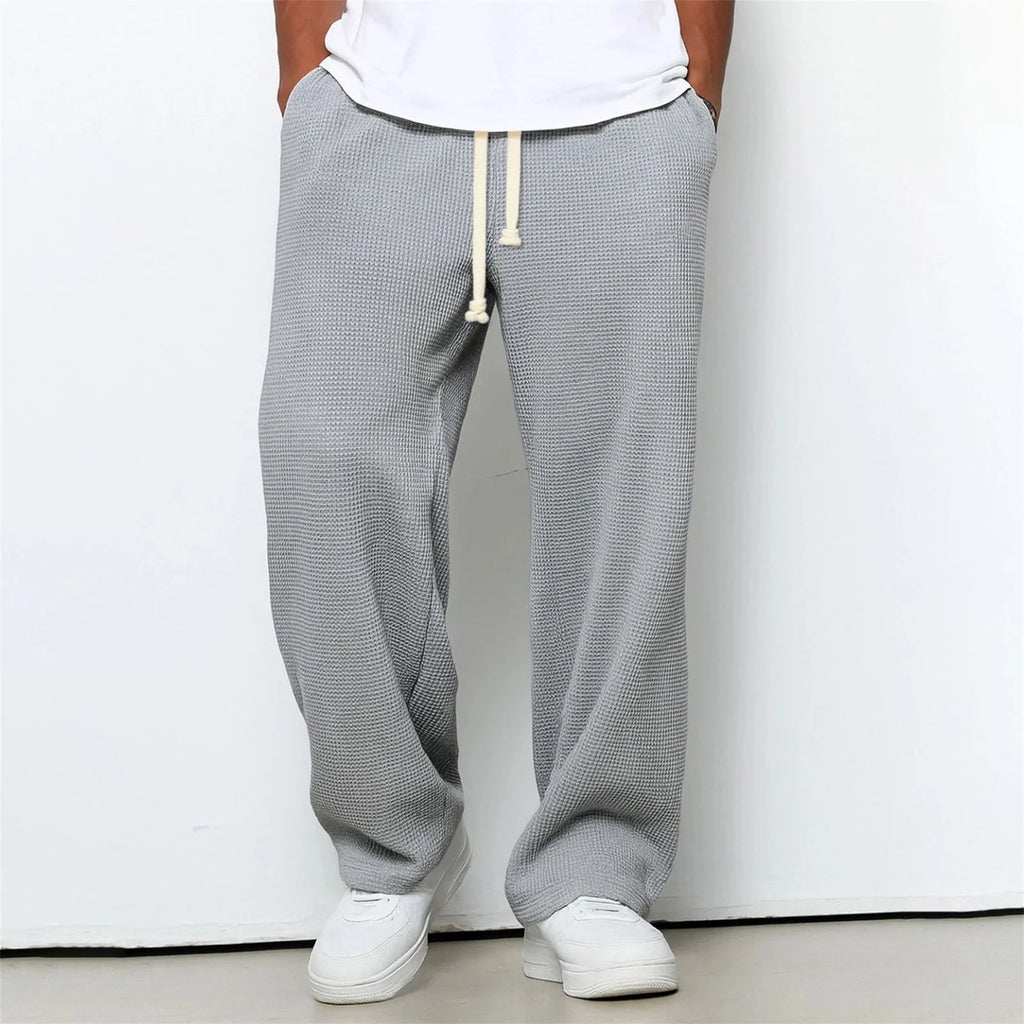 Men's Sweatpants 2026 New Men's Waffle Knit Sweatpants Loose Fit Joggers Casual Trousers Straight Leg Wide Leg Lounge Pants ﻿