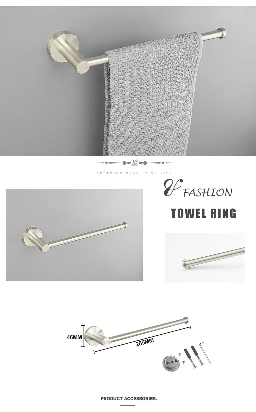 Brushed Nickel Wall Mount Stainless Steel Bathroom Hardware Set Towel Bar Towel Ring Paper Holder Robe Hook Bathroom Accessories