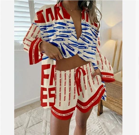 2025 New Summer Vacation Shorts Set 3D Printed Seaside Tropical Casual Lapel Shirt Blouse Top Shorts 2-Piece Suits Beach Holiday