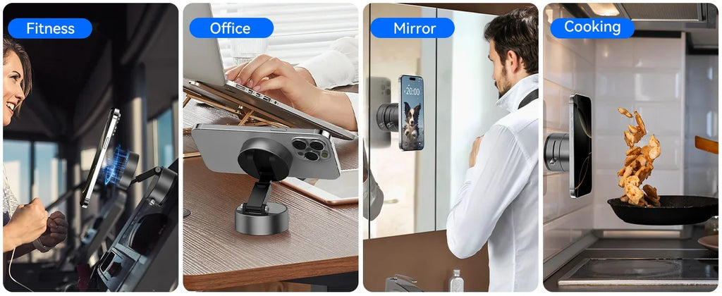Car/Mirror/Gym Vacuum Suction Fold Magnetic Phone Holder 360 Rotation Suction Cup Car Phone Stand Mount For Magsafe iPhone 16~12