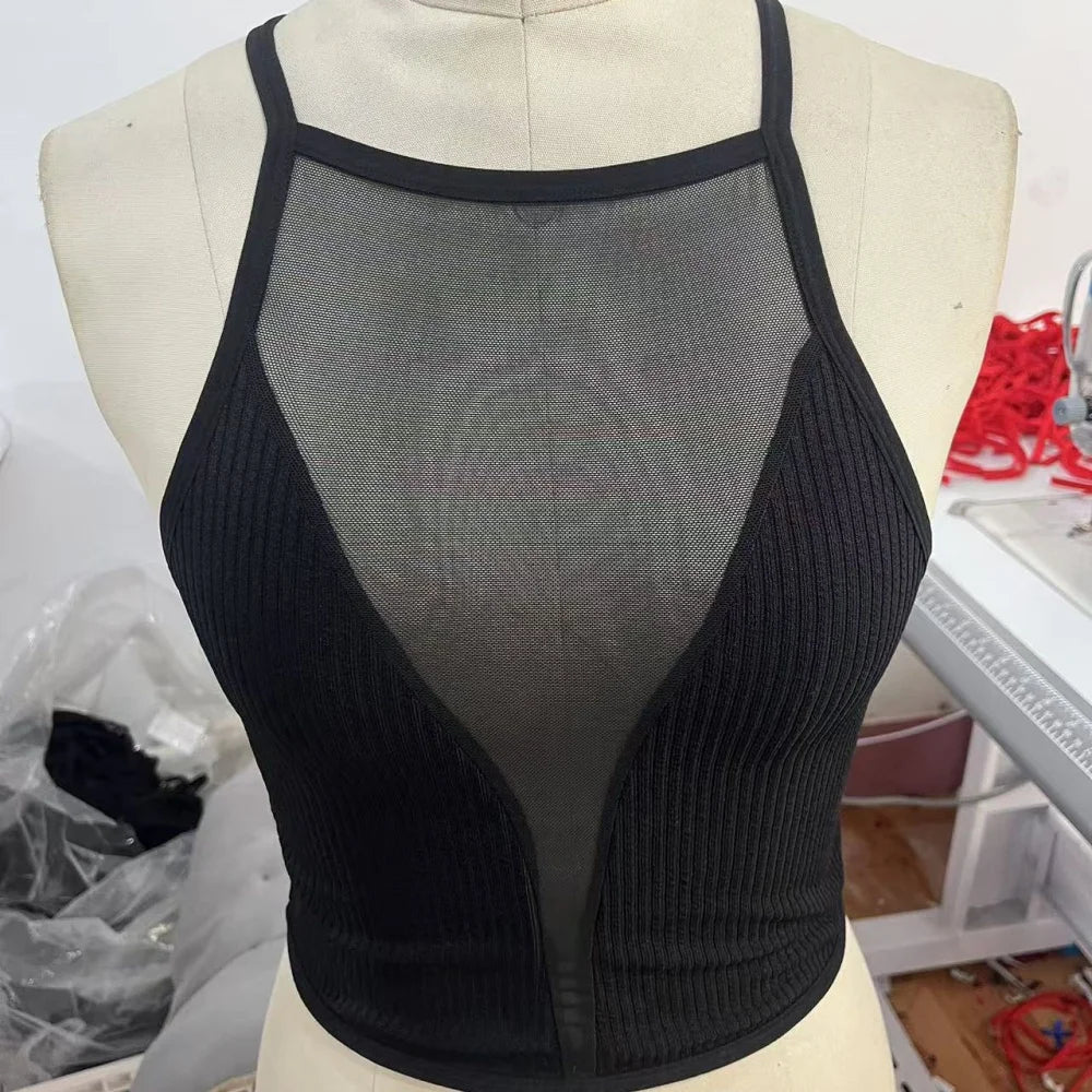 Sexy Mesh Crop Top Summer Women Casual Tank Top Vest Blouse Sleeveless Sport Crop Tops Shirt See-through Transparent Crop Top