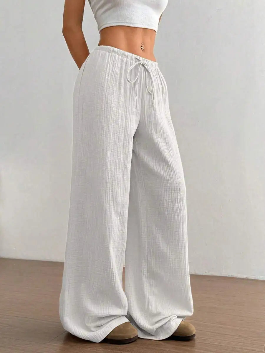 Women's Elegant Versatile Elastic Waist Comfortable Casual Pant Slightly Elastic Simple Solid Color High Waist Wide-leg Pants