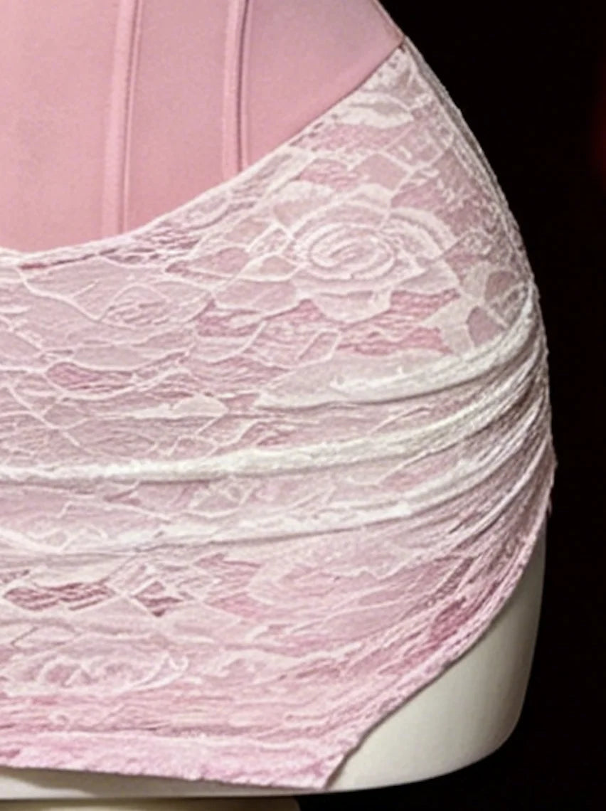 Fragments.SPECIAL LINK:THE MASCOT'SLITTLE GIFT.】 Coquette Pink Lace Bustier Mini Dress with Lace Trim Detail