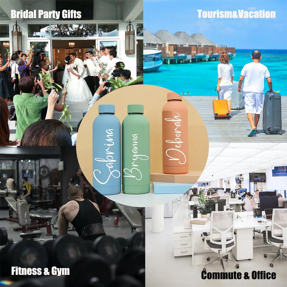 Customizable Text LOGO Insulated Water Bottle Portable with Screw Lid Unisex Groomsmen Wedding Gift Cup Termos Travel Drinkware