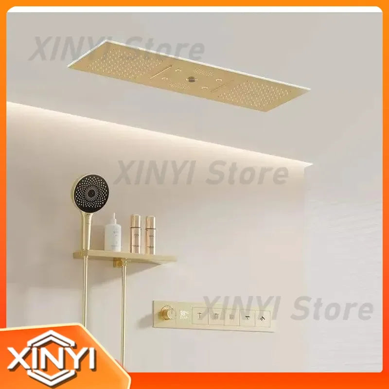 Waterfall Shower System for Multi Function Rainfall Ceiling Luxury Shower Head Thermostatic Shower System