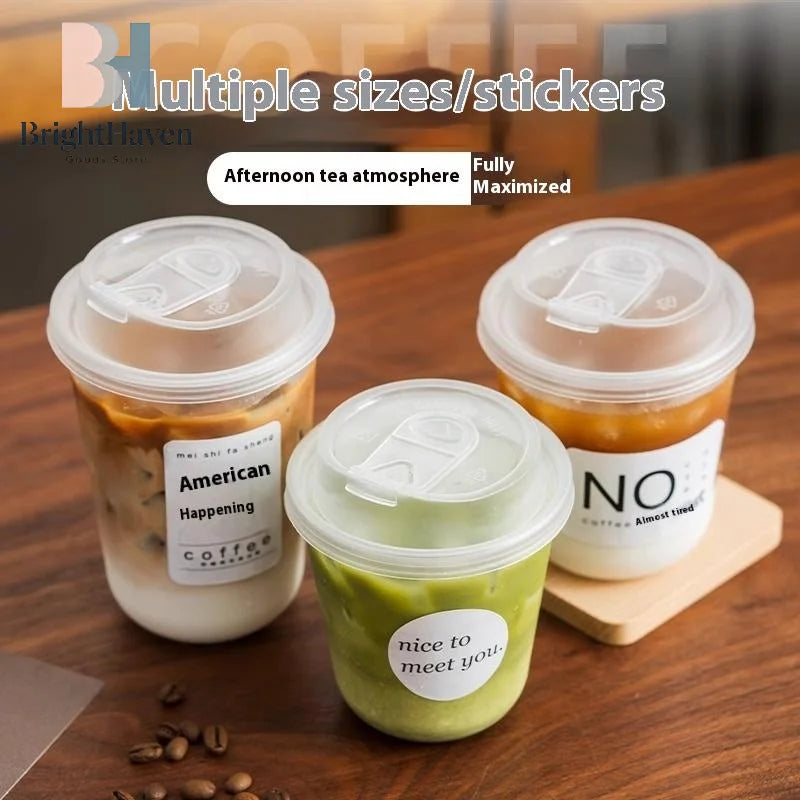 10pcs Transparent Coffee Cups With Lids U-shaped Disposable Cups For Hot Drink Milk Tea Takeaway Beverage Cups B.H