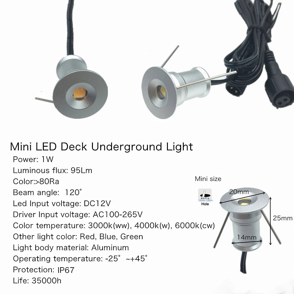 IP67 Mini Underground LED Light Waterproof 1W Garden Recessed Inground Lamps 12V Outdoor Underground Buried Yard Landscape Light