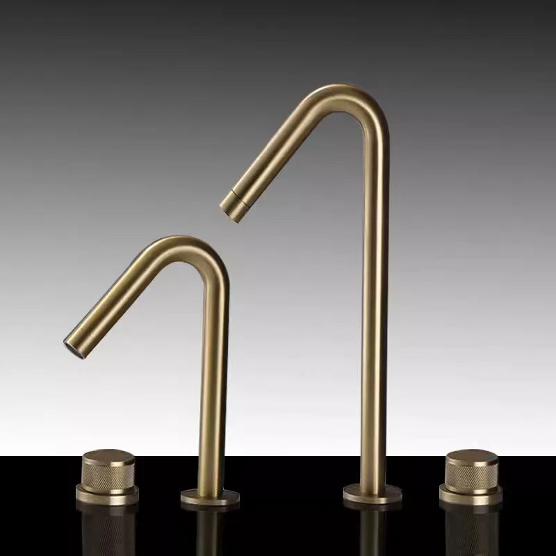 Tuqiu Bathroom Faucet Brass Widespread Brush Gold Basin Faucet Brass Sink Faucet 2 Hole Hot & Cold Wash Faucet Water Tap