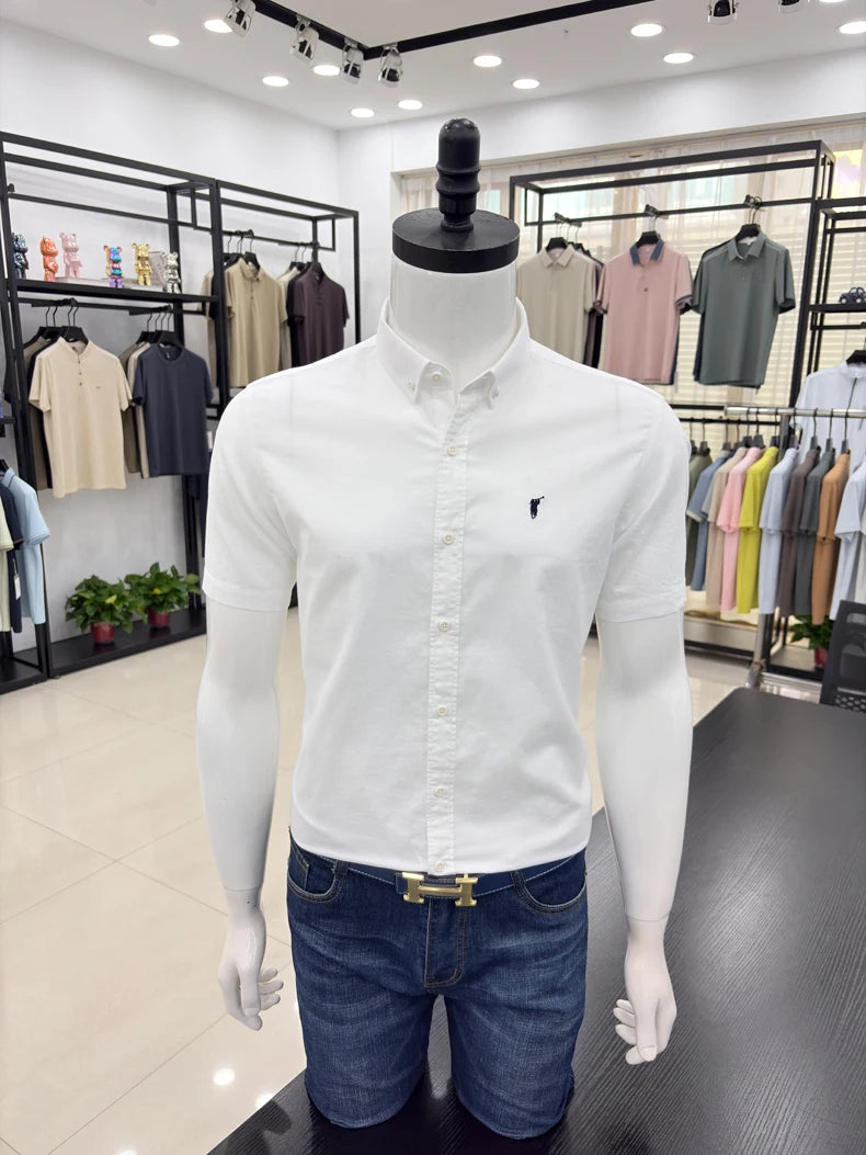 100% cotton short sleeve shirt summer classic solid color luxury brand Paul embroidery fashion business golf casual men's wear