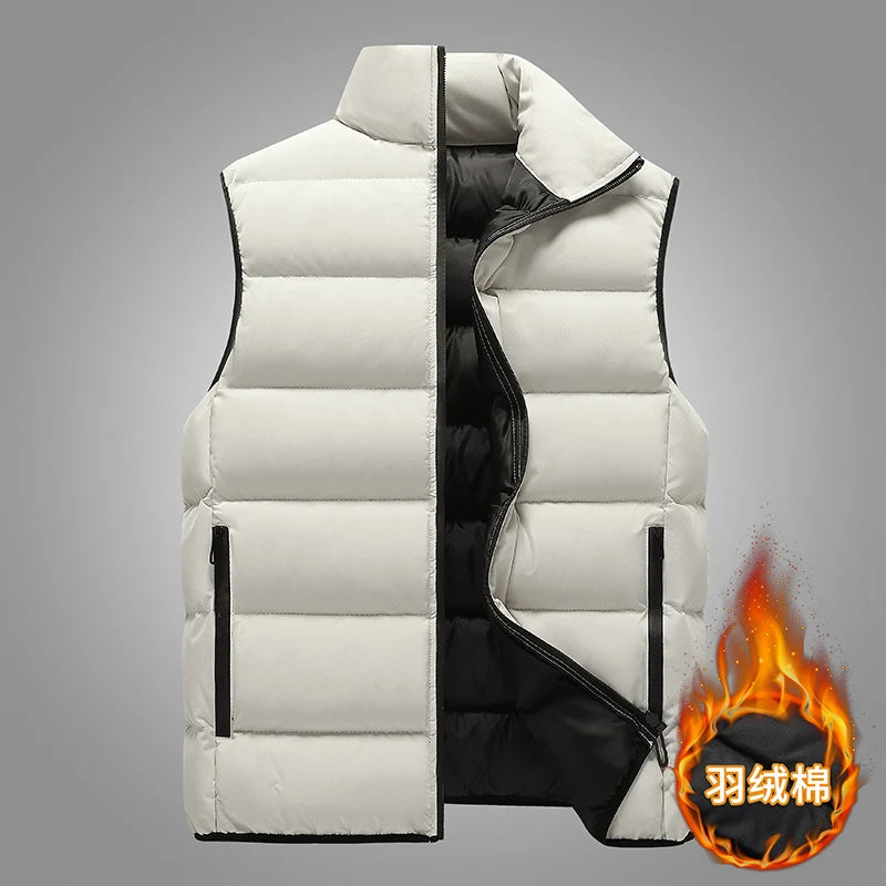 Male Stand Up Collar Vest Men Fashionable and Casual Waistcoats Thick New Vest for Autumn and Winter Men Cool and Warm Clothes